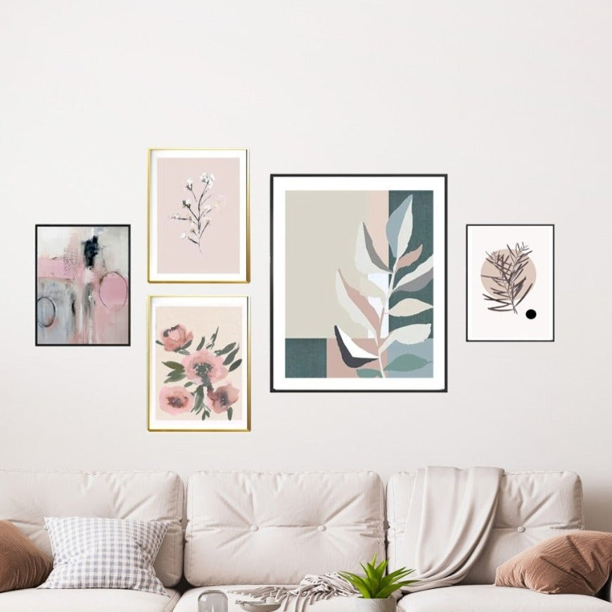 Wild pink flowers Gallery wall of 5