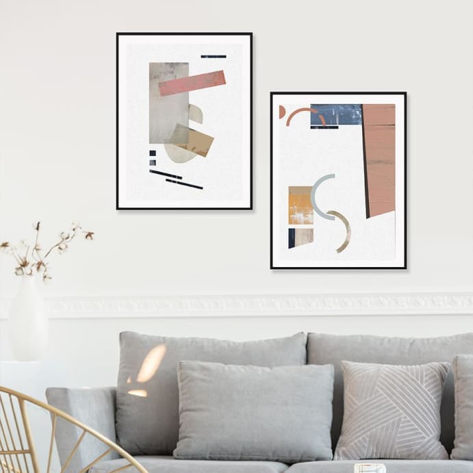 BLUE & BROWN ABSTRACT GALLERY WALL - Duo