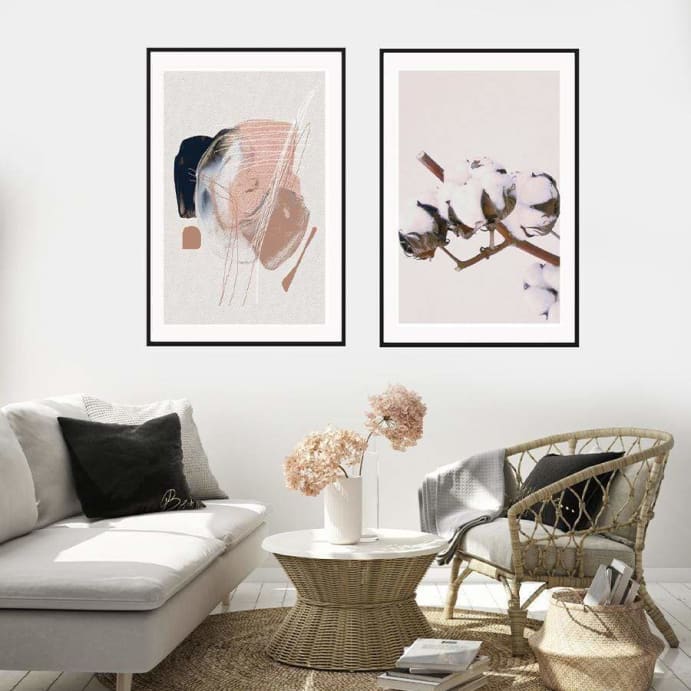 Cotton Nordic flowers nature - Gallery wall Duo