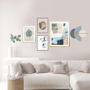 Deep blue living Gallery wall of 5