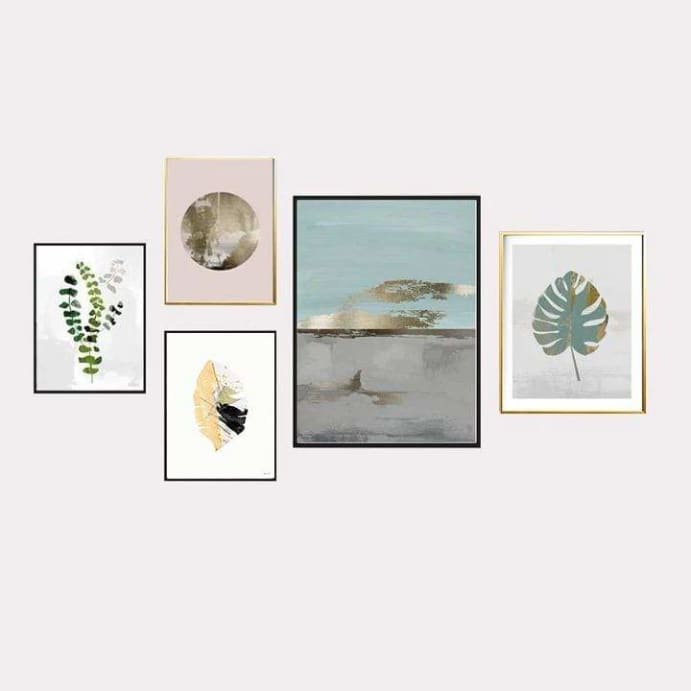 Peach Feathers Gallery wall of 5