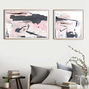Pink strokes with grey - Duo art prints