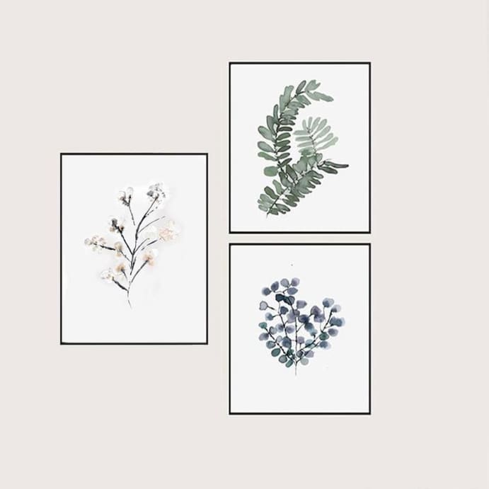 White Flowers - Trio set art prints